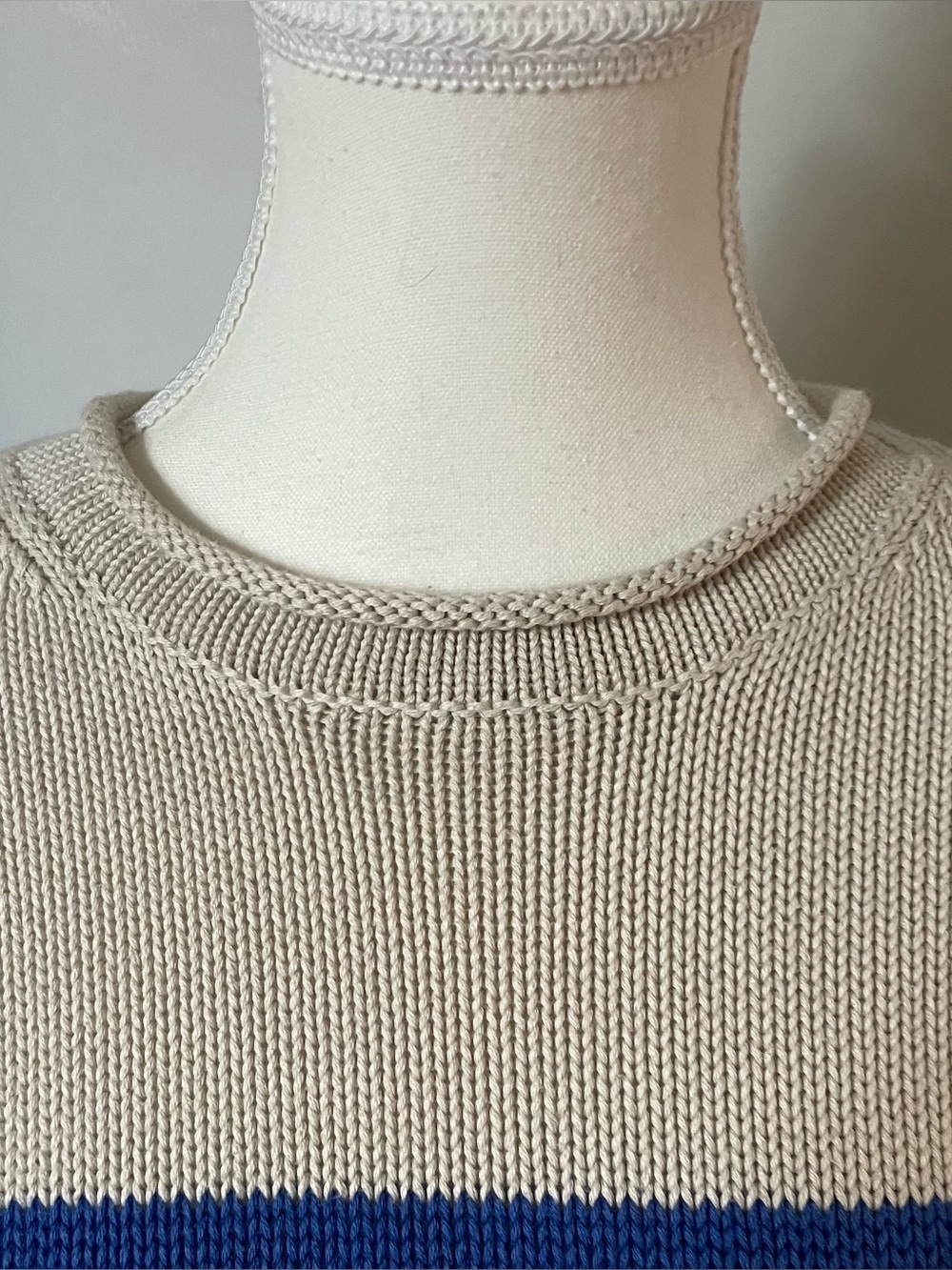 Gap 2024 Roll Neck Sweater Blue and White Fisherman Cropped 100% Cotton Size XS - Picture 6 of 11